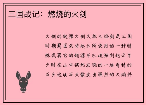 三国战记：燃烧的火剑